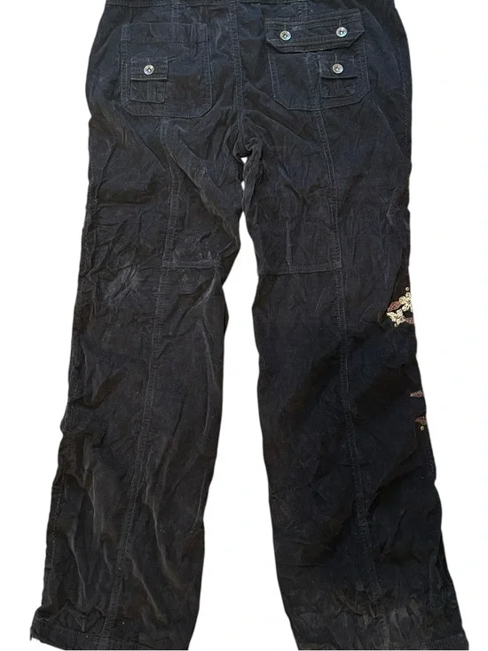 Vintage Black Corduroy cargo pants with floral embroidery, waist 30” - Picture 4 of 8